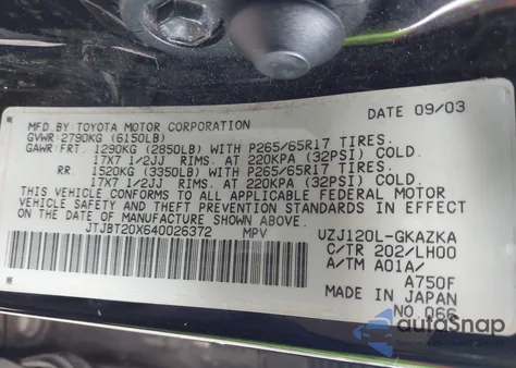 2004 Lexus Gx 470 z USA, uszkodzony, nr VIN JTJBT20X640026372